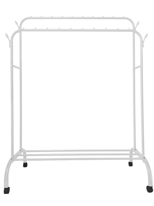 Uncle George Wheeled Floor Garment Rack made of Metal White 110x55x150cm