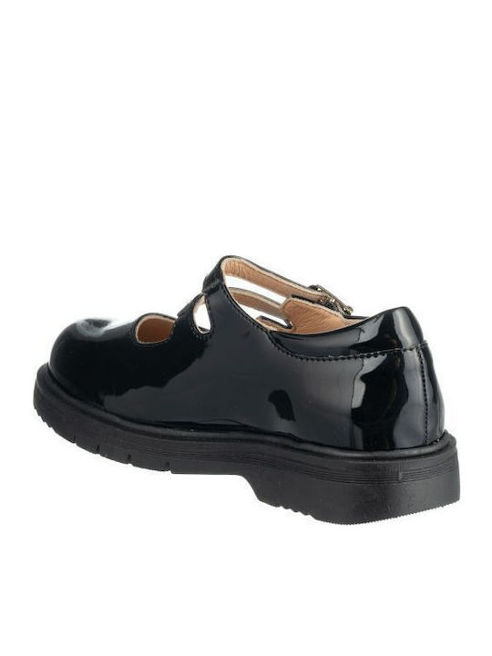 Kids Leather Ballerinas with Adjustable Metal Clasp Black