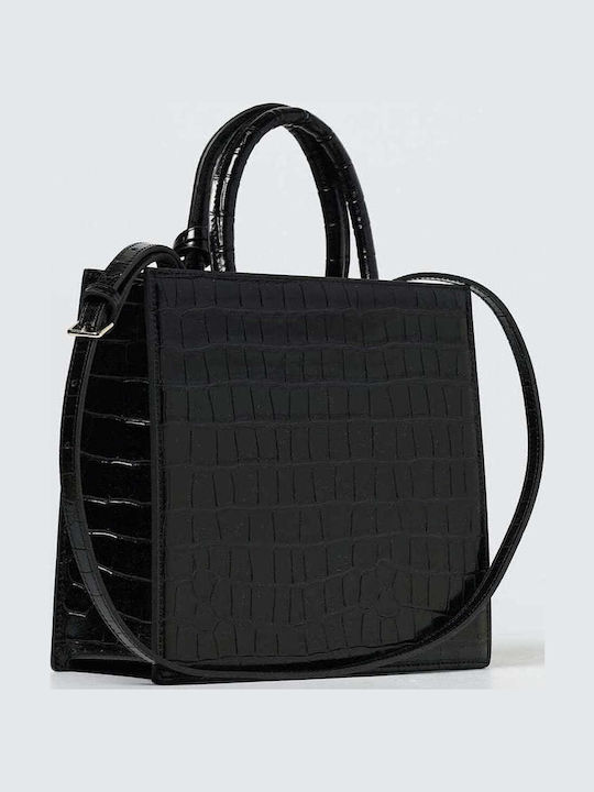Leather Women's Shoulder and Backpack Bag Crocodile Black