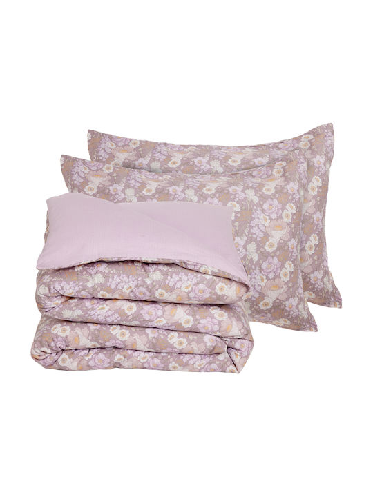 Das Home Bettwäsche-Set Überdoppel Flanell 230x260cm. Happy Flannel 9682 Grey, Lilac 4Stück