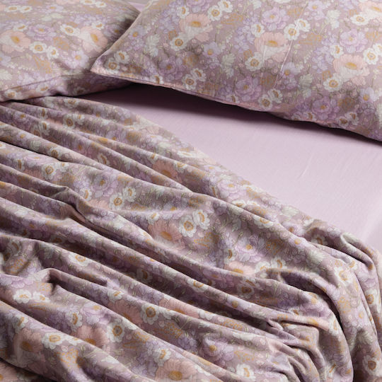 Das Home Happy Flannel 9682 Σετ Σεντόνια Υπέρδιπλα Φανελένια 230x260εκ. Grey, Lilac (4τμχ)