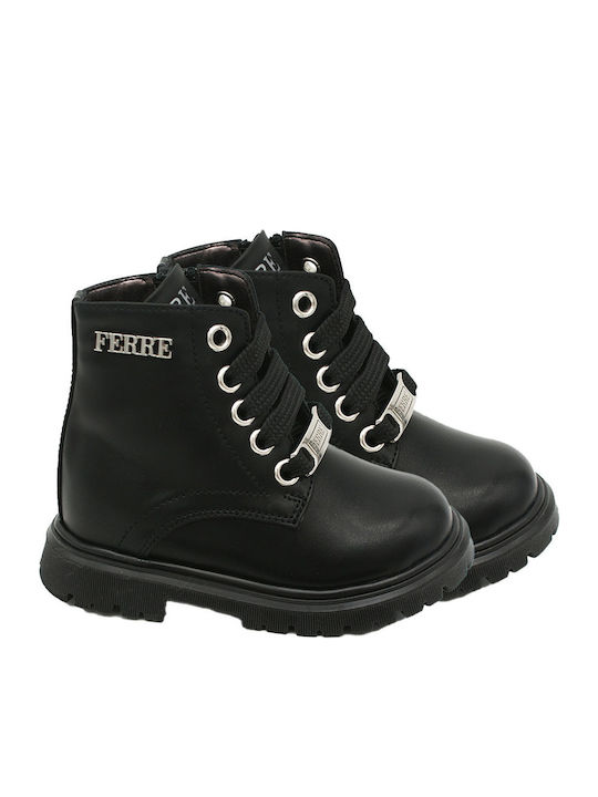 Lederne Kinderstiefel mit Schnürsenkeln Schwarz