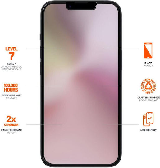Eiger Mountain Glass Privacy Tempered Glass Screen Protector for iPhone 16 iPhone 14 iPhone 13 iPhone 13 Pro Black