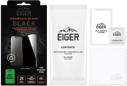 Eiger Mountain Glass Privacy Tempered Glass Screen Protector for iPhone 16 iPhone 14 iPhone 13 iPhone 13 Pro Black