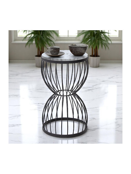Round Side Coffee Table Pino Wooden Black - White W35xL35xH58cm