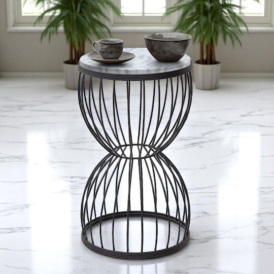 Round Side Coffee Table Pino Wooden Black - White W35xL35xH58cm