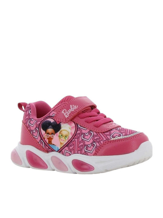 Barbie Παιδικά Sneakers Ανατομικά με Σκρατς & Φωτάκια Φούξια