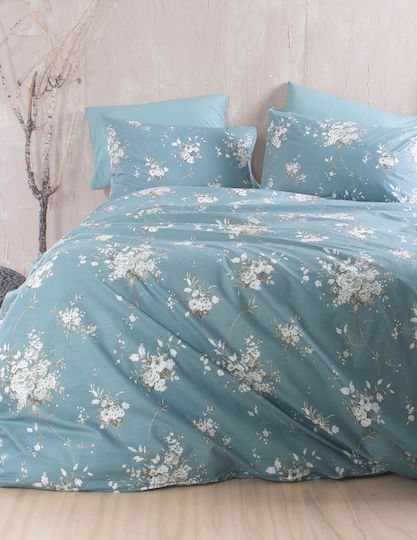 Rythmos Bettbezug-Set Baumwolle Einzelbett mit Kissenbezug 160x250 Linie Blue