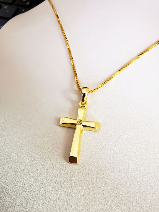 Aris Dentopoulos Jewellery Γυναικείος Σταυρός από Επιχρυσωμένο Ασήμι με Αλυσίδα