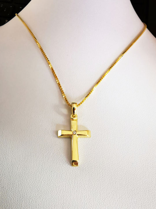 Aris Dentopoulos Jewellery Γυναικείος Σταυρός από Επιχρυσωμένο Ασήμι με Αλυσίδα