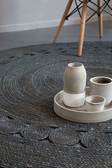 Nima Makrame Wohnzimmer Teppich Rund Sommer Korbweide Dunkelgrau Herstellerfarbe Φ150cm