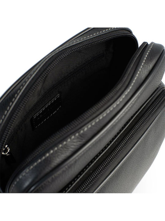 Leder Herrentasche Schulter / Crossbody Schwarz