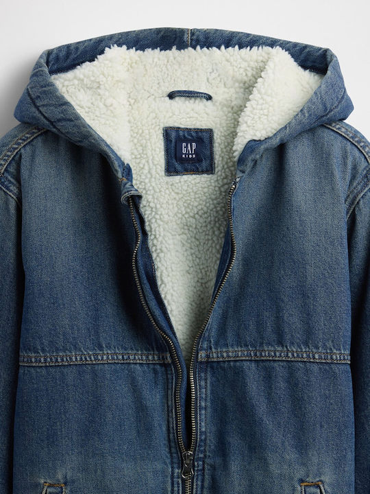 Kids Sweatshirt Cardigan Fur with Hood Medium Wash