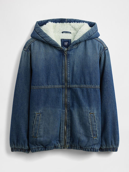 Kids Sweatshirt Cardigan Fur with Hood Medium Wash