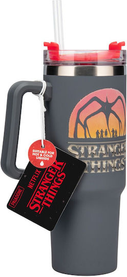 Paladone Stranger Things Kids Water Bottle Plastic with Straw Gray 900ml