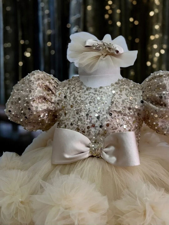 Children's Dress Short Sleeve with Sequins Gold