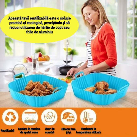 Covoraș de Protecție din Silicon Siks pentru Air Fryer Universal pentru Prăjire și Coacere Reutilizabil Pătrat Albastru