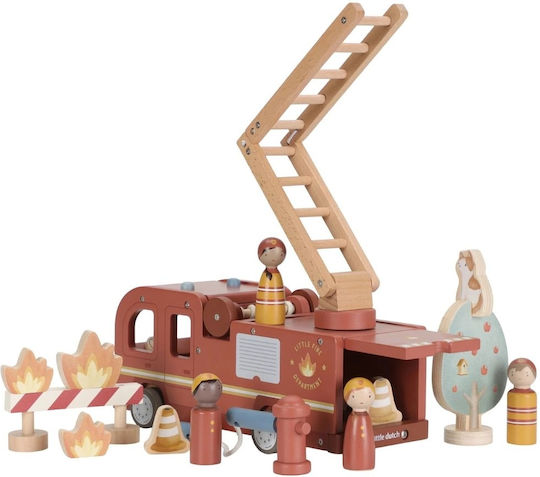 Little Dutch Fire Truck Vehicle with Accessories Made of Wood for 24+ Months