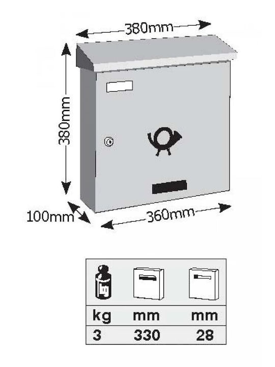 Viometal Γραμματοκιβώτιο Εξωτερικού Χώρου 38x10x36cm Viometal Γραμματοκιβώτιο Εξωτερικού Χώρου 38x10x36cm