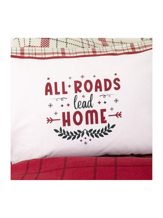 Nima Home Bliss Σετ Σεντόνια King Size Φανελένια 265x280εκ. Κόκκινο, Μπεζ (4τμχ)