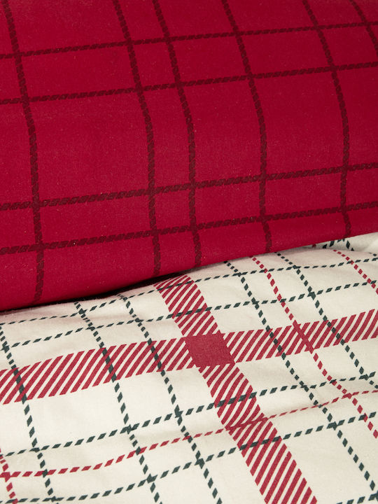 Nima Set Cearșafuri Single Flanel cu Elastic 100x200+32cm. Home Bliss Red, Beige 3buc