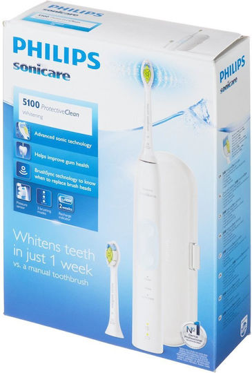 Philips Sonicare ProtectiveClean 5100 Elektrische Zahnbürste mit Timer, Drucksensor und Reisetasche Weiß