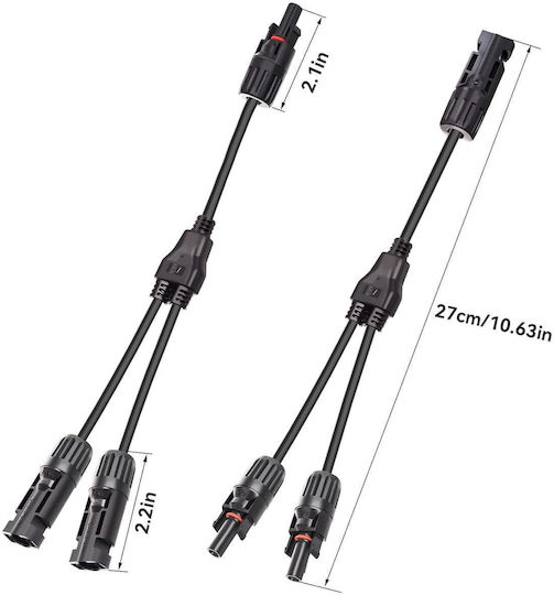Conector Solar MC4 Splitter 1 La 2 Y – Pereche M Ff + F Mm 1000V DC 30A IP67 2.5mm 4mm 6mm Certificări CE RoHS – Onuvio