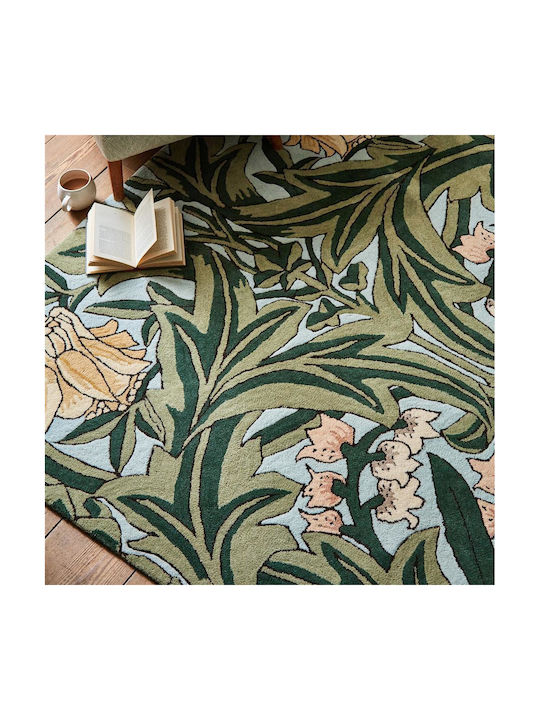 Morris & Co Bluebell Ръчно изработено Килим Правоъгълена Зелена беседка със зелени листа