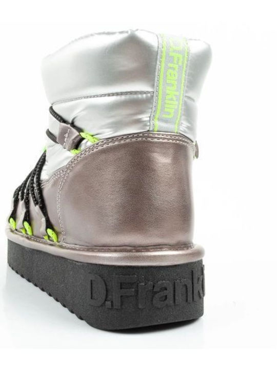 Synthetic Leather Snow Boots with Fur Silver