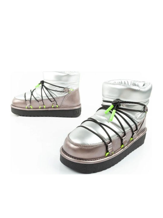 Synthetic Leather Snow Boots with Fur Silver
