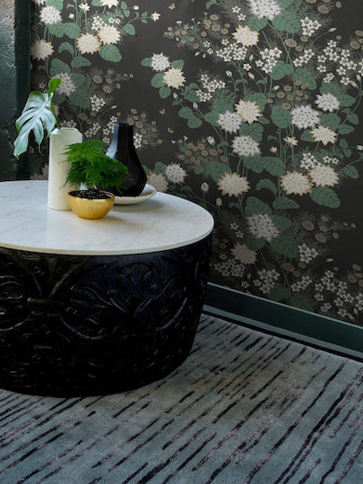 Florence Broadhurst Slub Handgefertigt Teppich Rechteckig Synthetisch,Polyester/Cotton/Leather Charcoal
