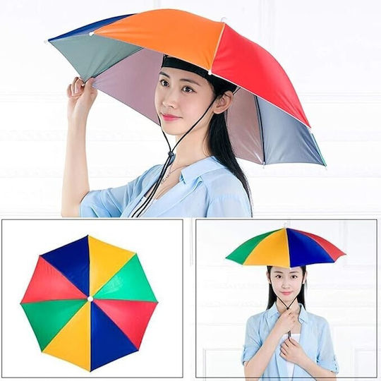 Head Umbrella Flippy 69 Cm Diameter Adjustable Head Strap Uv Rain Protection Rainbow