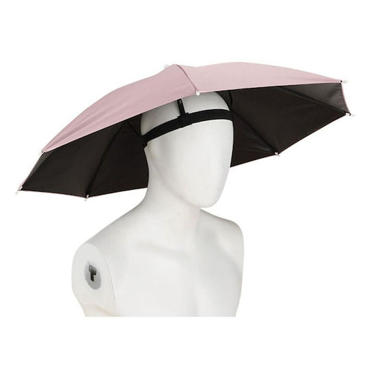 Head Umbrella Flippy 69 Cm Diameter Elastic Headband UV Rain Protection Pink