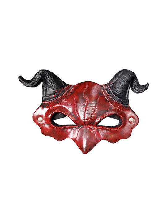 Mască Demon Halloween Cu Coarne Zola Bandă Elastică 21 X 34 Cm Roșu Negru