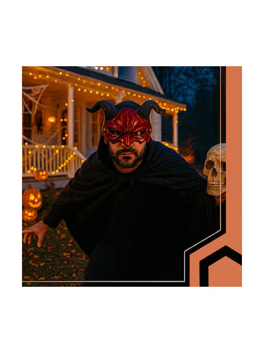 Mască Demon Halloween Cu Coarne Zola Bandă Elastică 21 X 34 Cm Roșu Negru