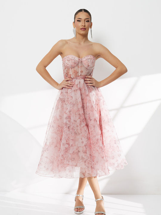 Summer Dress for Wedding / Baptism Strapless Pink