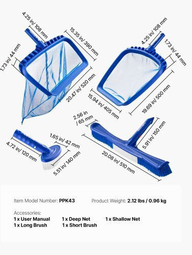 Vevor Complete Pool Cleaning Set 4-in-1 2 Brushes 2 Leaf Nets Without Poles Bcgycqjtjycqoqbuj001v0