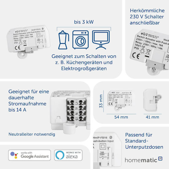 HomeMatic Smart Switch 16A (με Ουδέτερο)