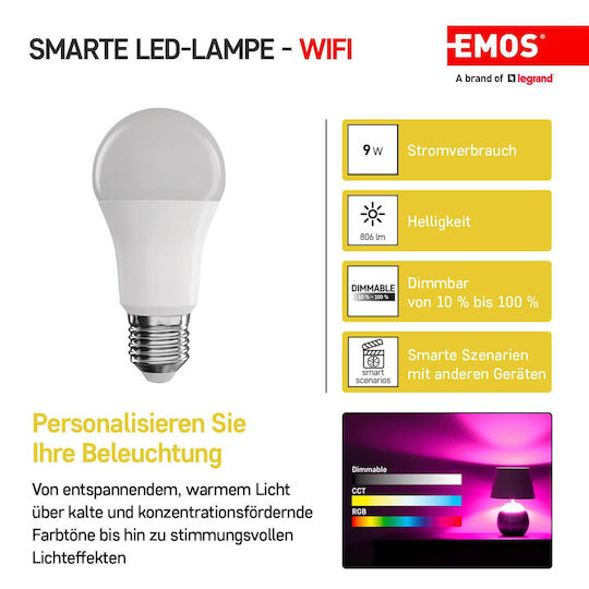 Emos Smart Bulb Lamp LED 9W for Socket E27 and Shape A60 RGB 806lm