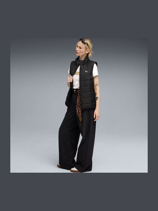 Langes Damen Ärmelloses Puffer Jacken für Winter Schwarz