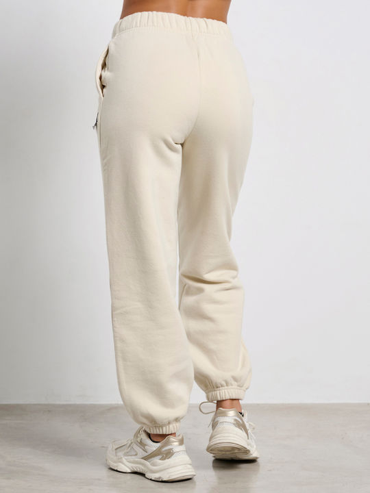 Ψηλόμεσο Παντελόνι Φόρμας με Λάστιχο Fleece Porcelain