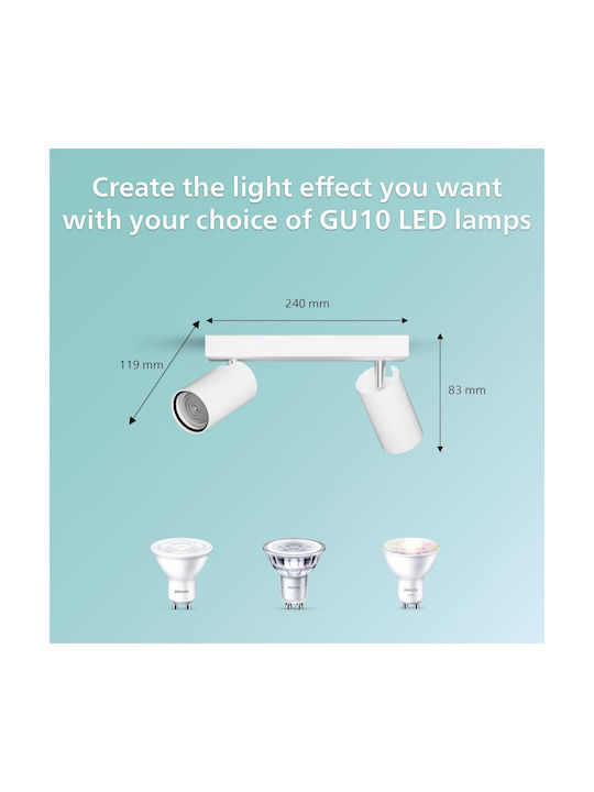 Philips Idris Double Spot with Socket GU10 in White Color