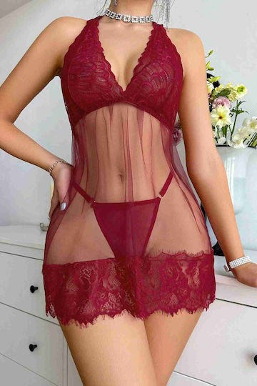 Merry See Sexy Women's Babydoll Lace Sheer Panties Red