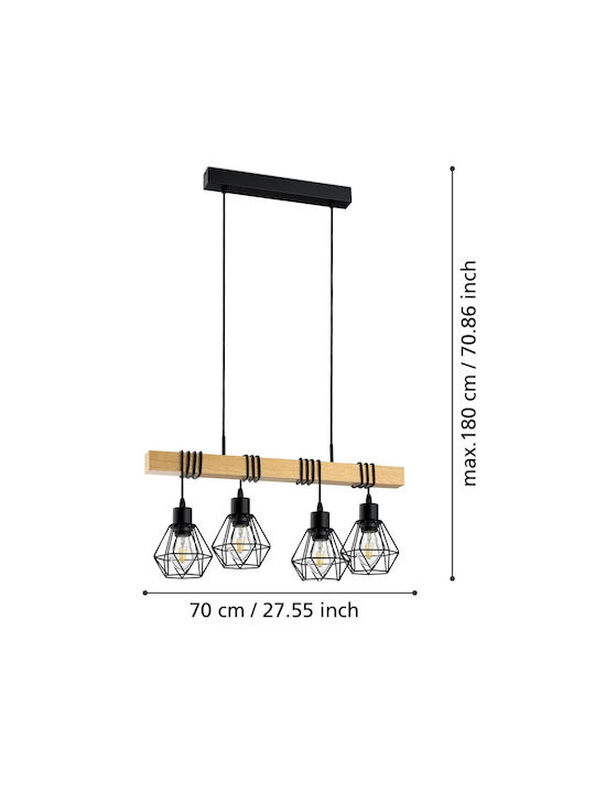 Eglo 44075 Pendant Ceiling Light Townshend 4xe27 60w 230v FSC Certified