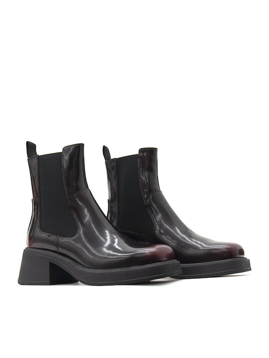 Leder Damen Chelsea Stiefeletten Burgundisch
