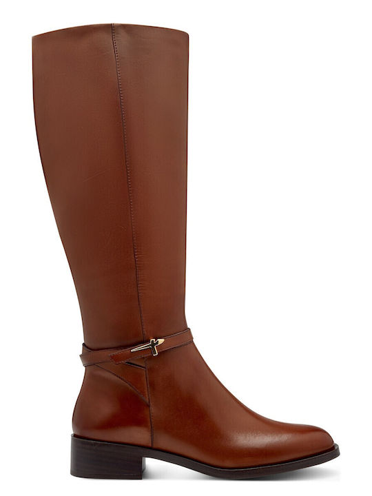 Leather Women's Boots with Zipper / Rubber Brown