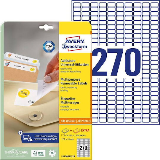 Avery 6750 Αυτοκόλλητες Ετικέτες Α4 Ορθογώνιες 17.8x10mm