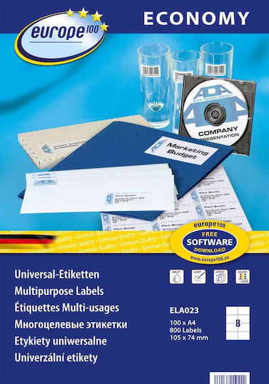 Avery 800 Αυτοκόλλητες Ετικέτες Α4 Ορθογώνιες 105x74mm