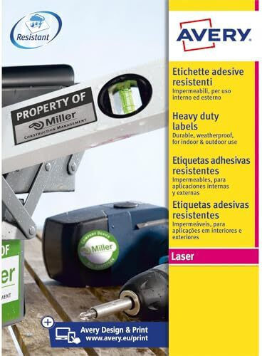 Avery Resistant Labels 20 Self-Adhesive Rectangular A4 Labels 297x210mm
