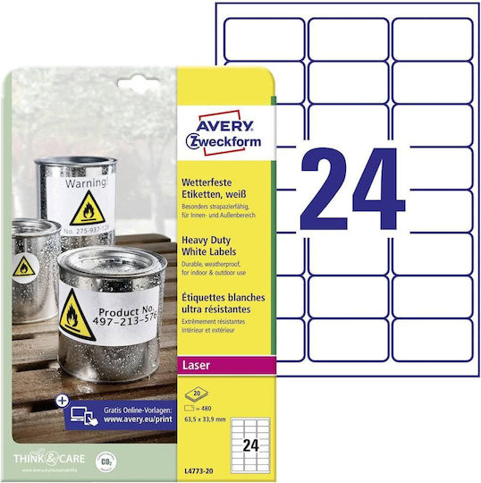 Avery 480 Self-Adhesive Rectangular A4 Labels 64.6x33.8mm